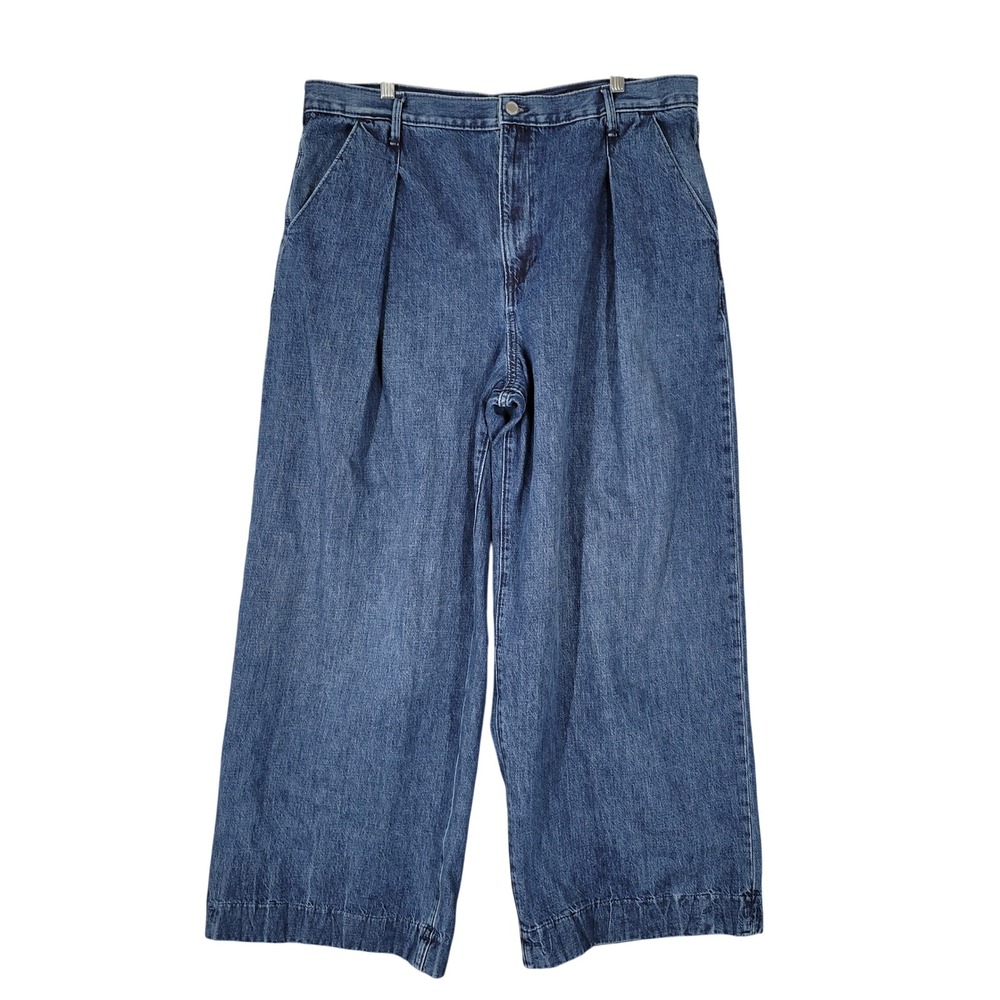 Banana Republic Relaxed Wide Leg Jeans Women 34 Blue High Rise Pleated‎ Denim